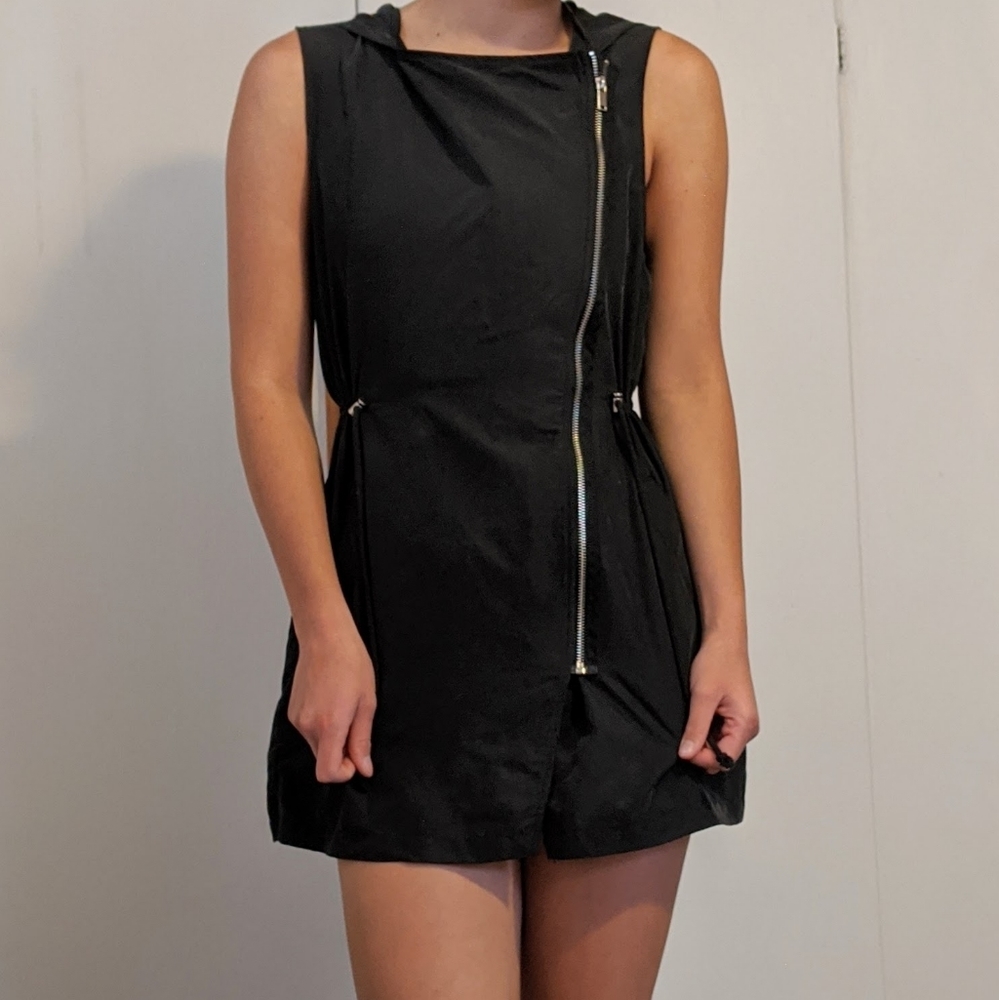 Cinch Waist Zip-Up Dress w/ Hood
